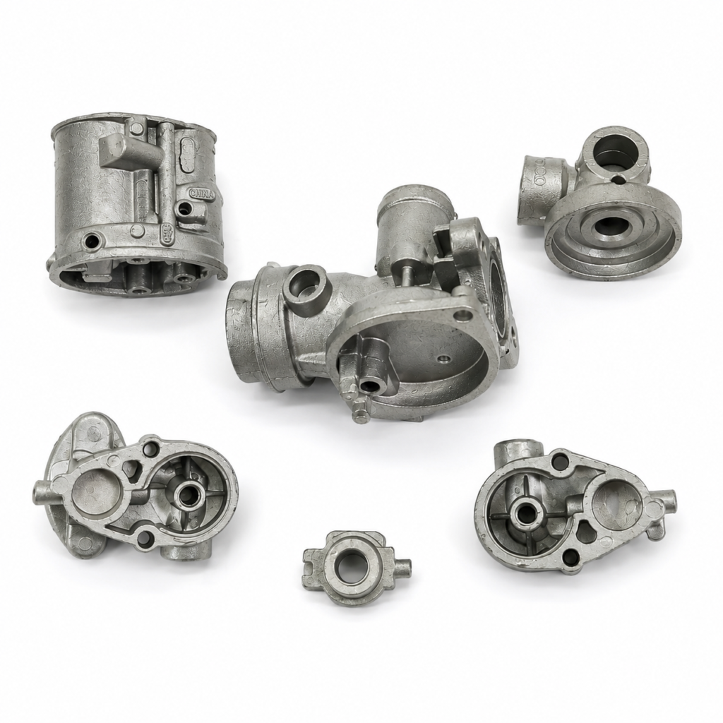 Precision zinc die cast carburetor and fuel system components manufactured by SNAA Products for motorcycles and automotive applications.