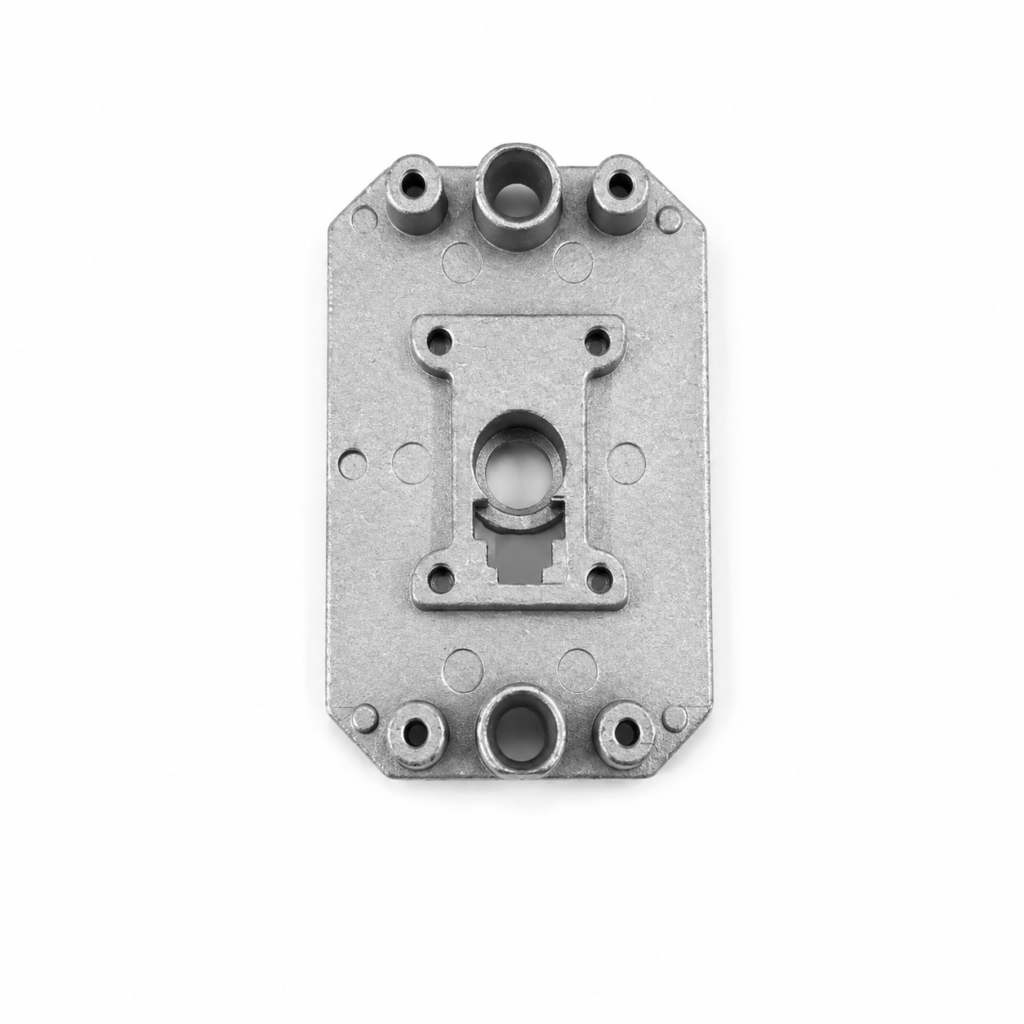 Precision zinc die cast medical equipment mounting plate manufactured by SNAA Products for healthcare devices, diagnostic equipment, and medical instrument assemblies.