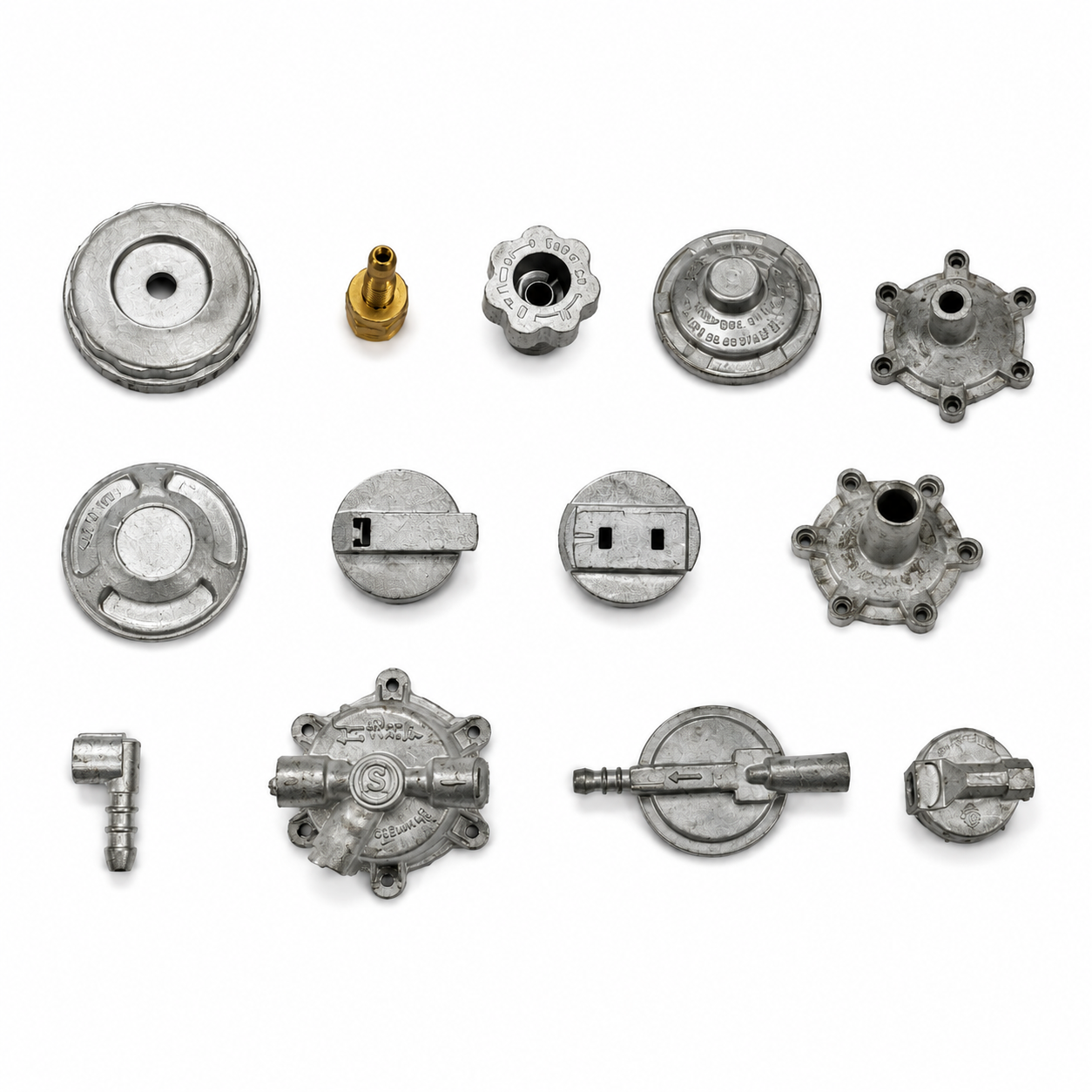 Precision zinc die cast LPG stove and gas stove components manufactured by SNAA Products for burner assemblies, gas control valves, regulator systems, and cooking appliance applications.